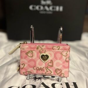 Coach Coin Purse Pink W Gold hearts